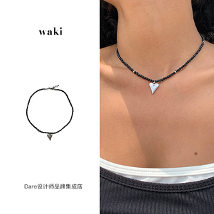 周洁琼同款 黑色爱心项链choker天然石小众串晶首饰 买手店waki正品