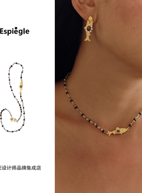 Dare买手店 espiegle 三文鱼宝石绳编织项链女时尚个性高级感首饰