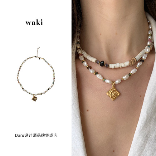 waki巴洛克旋涡天然珍珠吊坠项链