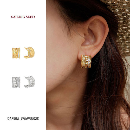 Dare买手店sailing seed 时空航迹C形耳环经典百搭原创设计耳圈女