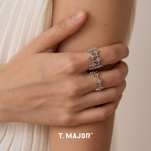 Dare买手店 T.MAJOR 星华点缀单层戒925银原创设计做旧复古首饰女