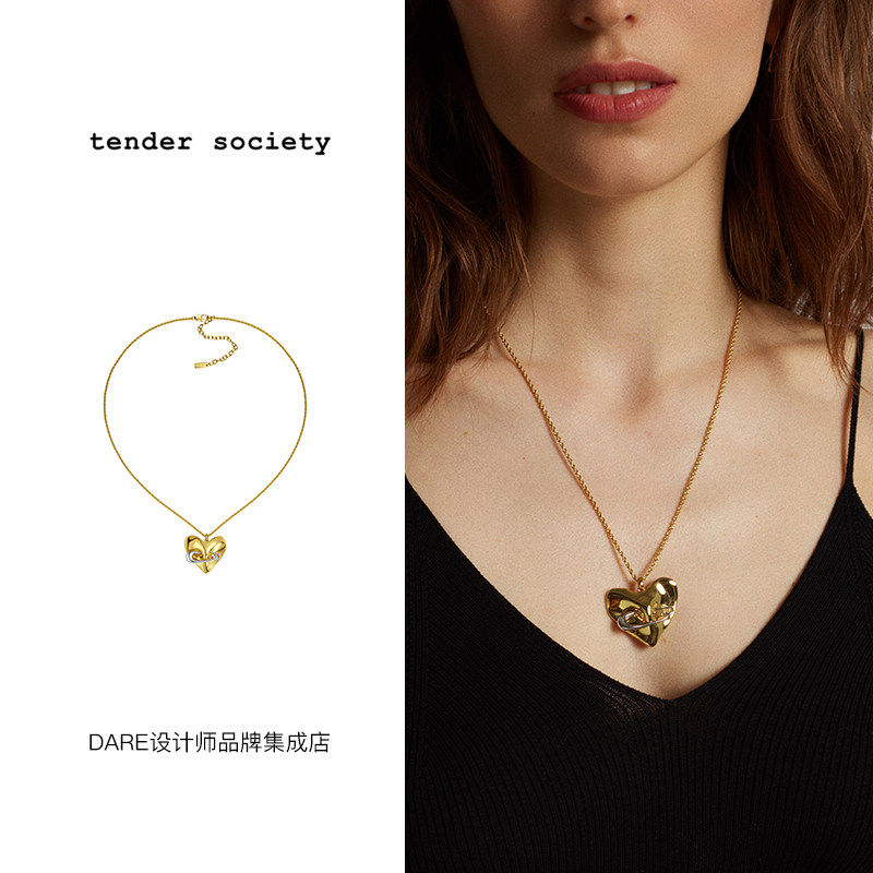 dare买手店tender society爱心别针金银双色项链金色小众欧美饰品