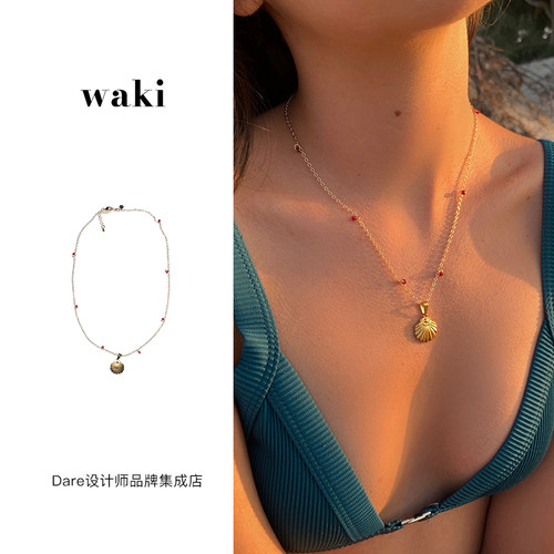 waki金色贝壳项链小众首饰