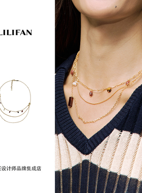 Dare买手店 LILIFAN莉莉梵花生纹路彩色宝石叠戴项链金色饰品首饰