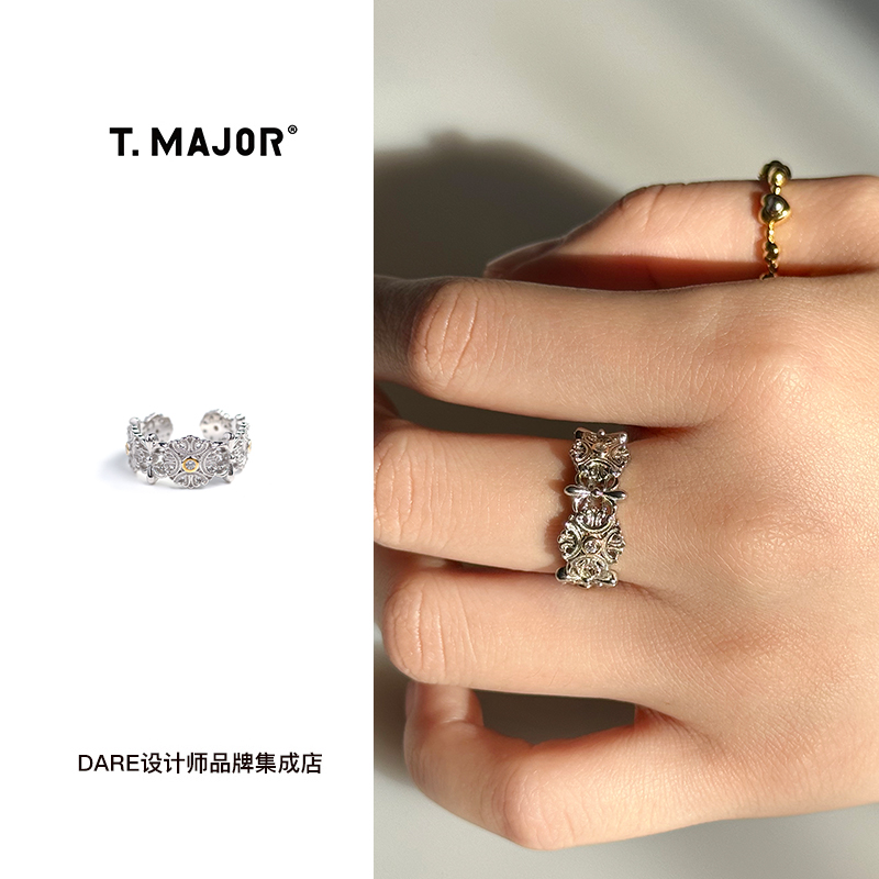 tmajor鸢尾花图腾镶钻开口戒戒指
