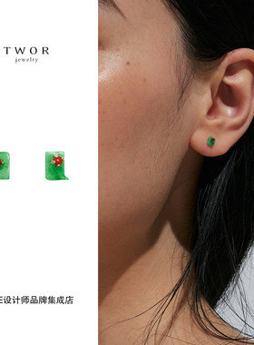 Dare买手店 TWOR正品 翡翠小糕点耳钉复古小众耳环原创设计精致女
