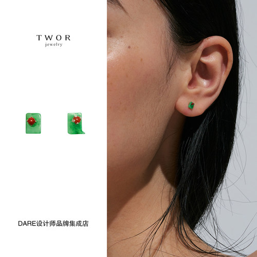 Dare买手店 TWOR正品 翡翠小糕点耳钉复古小众耳环原创设计精致女