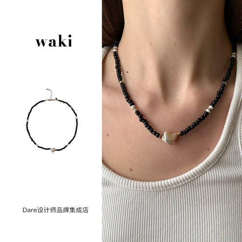 waki黑沙滩碎片串珠项链