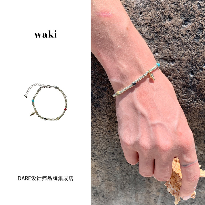 Dare买手店waki银色沙滩手链女玛瑙珠度假风天然石原创串珠链小众