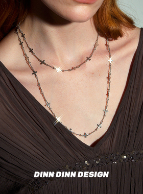 Dare买手店 DINN DINN DESIGN 十字花银色长短款项链原创设计复古