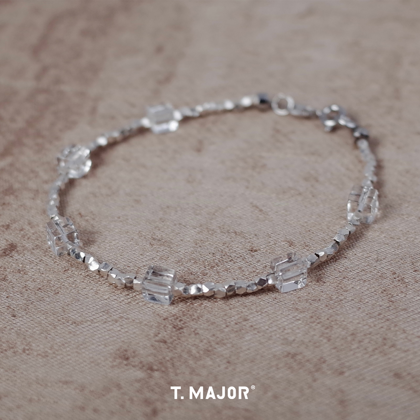 Dare买手店 T.MAJOR 糖影碎光百搭白水晶细手链925银富贵好运碎银