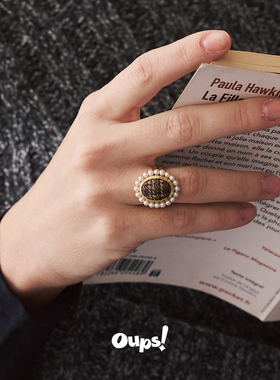 Dare买手店oups！温莎日记戒指女格纹珍珠英伦风时尚小众首饰原创