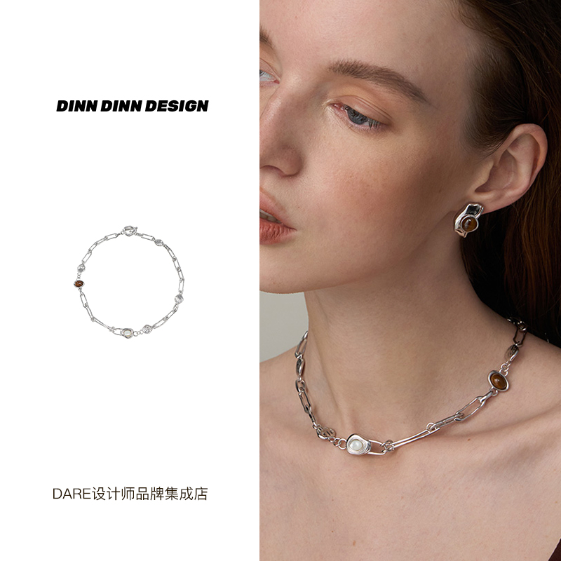 dinndinn木纹石白贝拼接项链