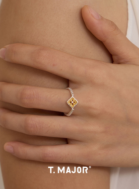 Dare买手店 T.MAJOR 瑞华双层拉丝花蕊金链条戒金银拼接复古925银