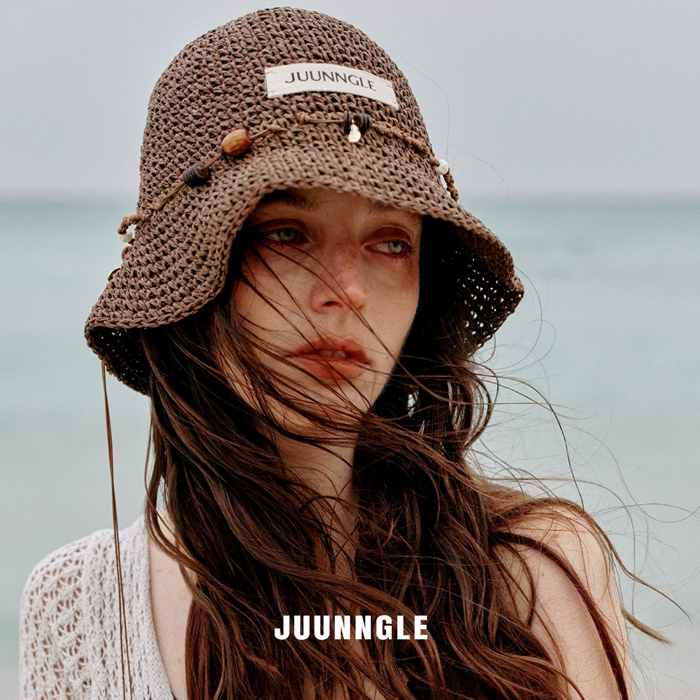 陈乔恩同款JUUNNGLE LAB贻贝海湾草帽编织原创度假渔夫帽小众夏天