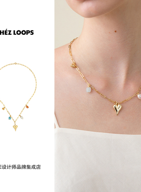 CHEZ LOOPS金色爱心锁骨链复古欧美高级精致首饰度假风项链买手店