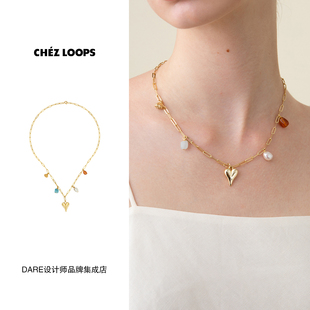 CHEZ LOOPS金色爱心锁骨链复古欧美高级精致首饰度假风项链买手店