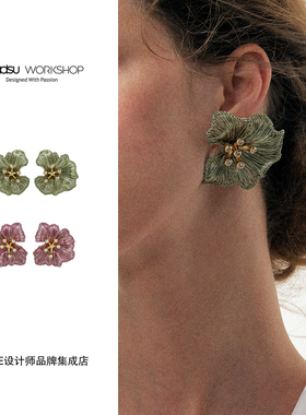 Dare买手店 beadsu workshop【植物志】嘉德兰耳环花朵绿色复古女