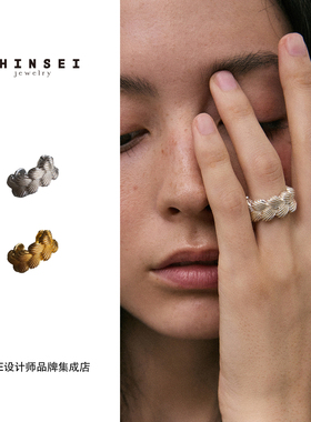 Dare买手店 森製SHINSEI正品奶油贝壳开口戒指编织复古925银原创