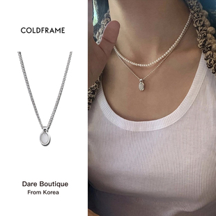买手店 Coldframe 韩国品牌 白色宝石纯银珍珠项链复古小众度假风