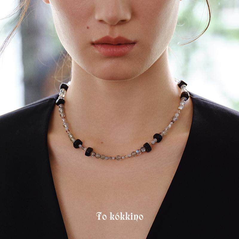tokokkino月光石黑玛瑙项链
