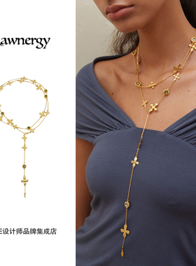 Dare买手店rawnergy四瓣花多种佩戴有机感长项链金色复古原创首饰