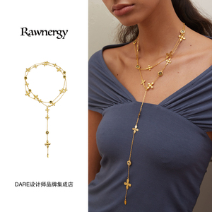 Dare买手店rawnergy四瓣花多种佩戴有机感长项链金色复古原创首饰
