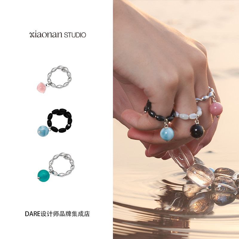 Dare买手店 xiaonan 海纹石黑发晶石戒指天然石纯银小众原创度假