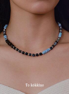 tokokkino蓝色天然石串珠项链