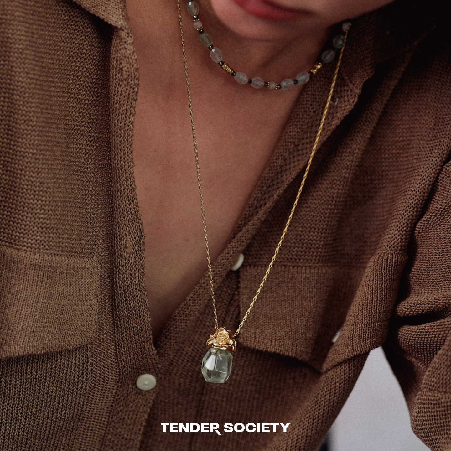 Dare买手店 tender society 玫瑰香水瓶项链原创设计长款水晶首饰