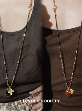 Dare买手店Tender society 双面石金色四叶草一款多戴项链长链女