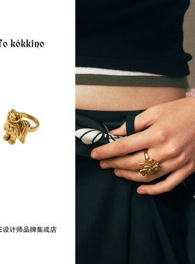 Dare买手店 tokokkino正品 天使小熊戒指金色复古饰品首饰高级女