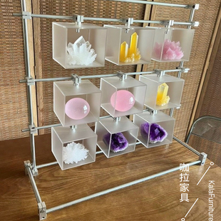 亚克力水晶手办展示架收纳架盲盒磨砂透明悬浮咖啡杯不锈钢置物架