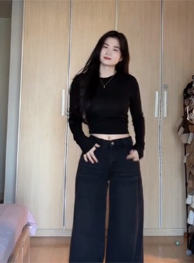 辣妹红色短款修身圆领长袖T恤女装秋冬季纯色打底衫性感百搭