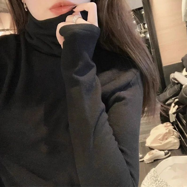 辣妹堆堆领螺纹内搭小众修身纯色女保暖显瘦堆堆领打底衫韩版潮流