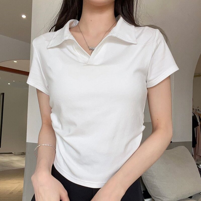 通勤设计感翻领短袖女夏收腰显瘦气质百搭修身小众通勤风新款上衣