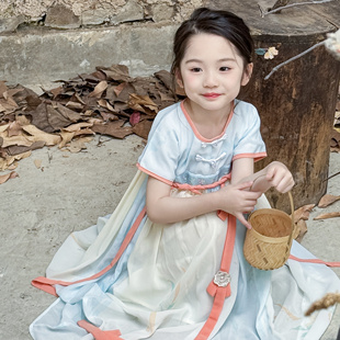 春柳落雨 2025春夏新中式古风女童精致刺绣宽松汉服裙