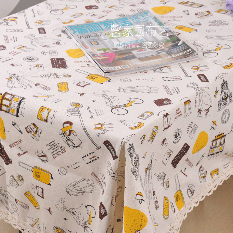 棉麻田园清新旅行少女餐桌布 茶几布冰箱电脑盖布防尘布尺寸定制,居家布艺,桌布,淘宝优惠券,粉丝福利购,淘宝优惠卷