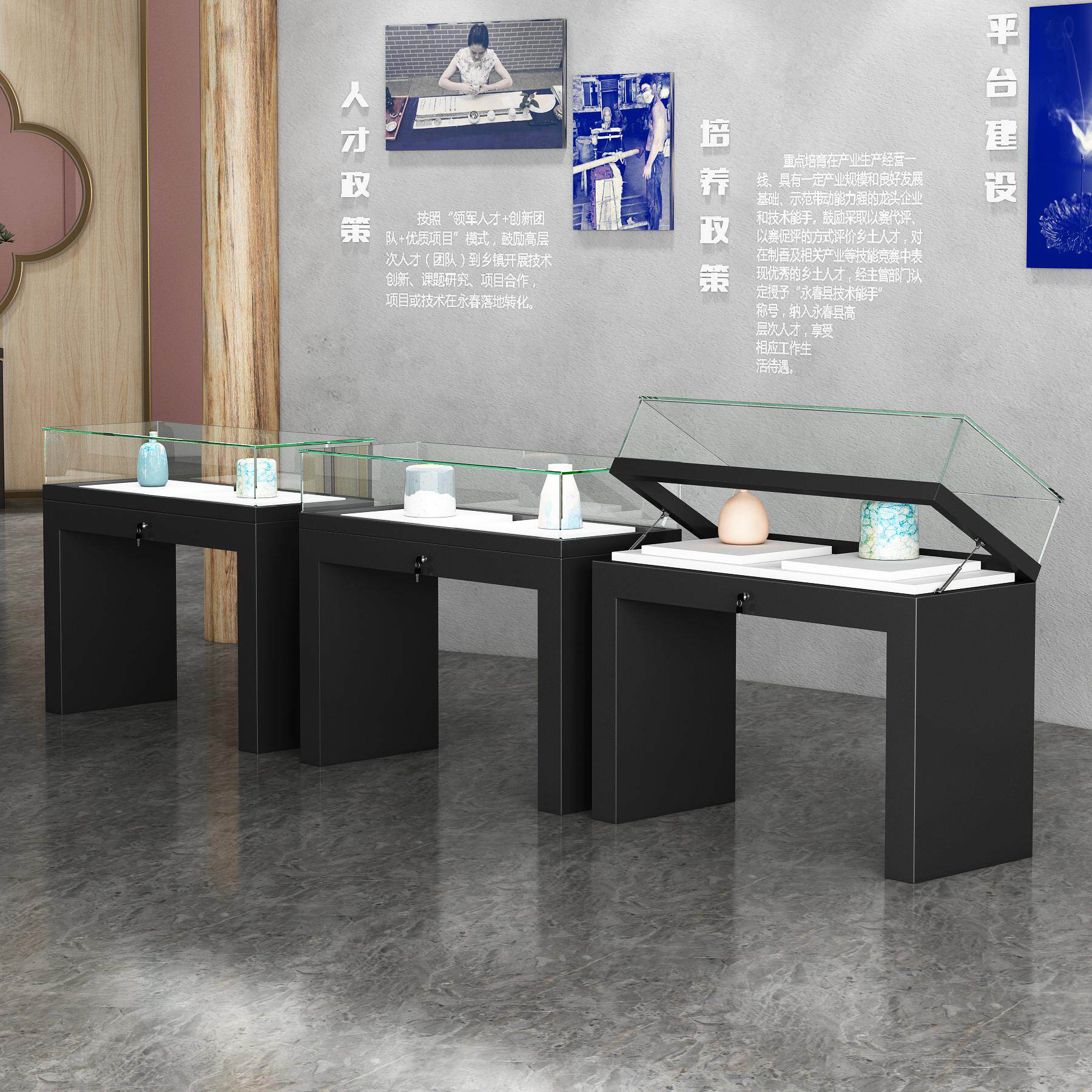 博物馆展示柜台文物展柜玉器古玩玻璃展柜纪念馆陈列柜液压翻盖柜