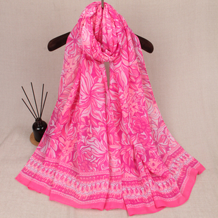 海边度假风植物花朵超漂亮美国lilly pu红白色荧光色印花围巾外贸