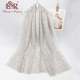 欧美风春秋小豹点黄灰白色巴厘纱印花休闲百搭女时尚围巾披肩特价