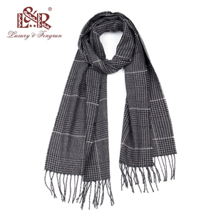 欧美风小千鸟格黑灰色格子中厚百搭男女小尺寸仿羊绒围巾美国尾货