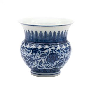 渌水山房 鼎成柴窑 柴窑手绘青花缠枝牡丹纹渣斗 小水洗