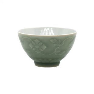 渌水山房 赋山堂 老豆青釉仿雍正风格暗刻缠枝莲纹茶盏 主人杯