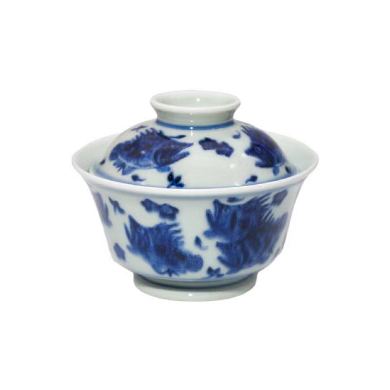 渌水山房 鼎成柴窑慕古款 仿明代风格青花鳜鱼纹无托盖碗
