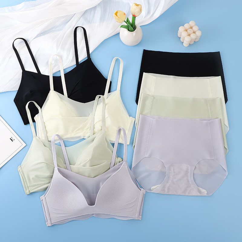 无钢圈软支撑收副乳抹胸内衣套装性感聚拢交叉美背薄款文胸套装