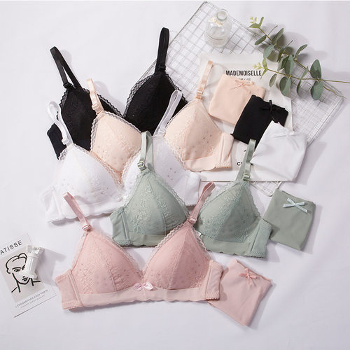 蝴蝶结聚拢内衣套装性感舒适文胸 2022新款无钢圈蕾丝边文胸套装