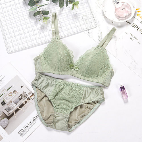 新款 少女一片式无钢圈细吊带聚拢文胸套装 无痕性感蕾丝全罩内衣