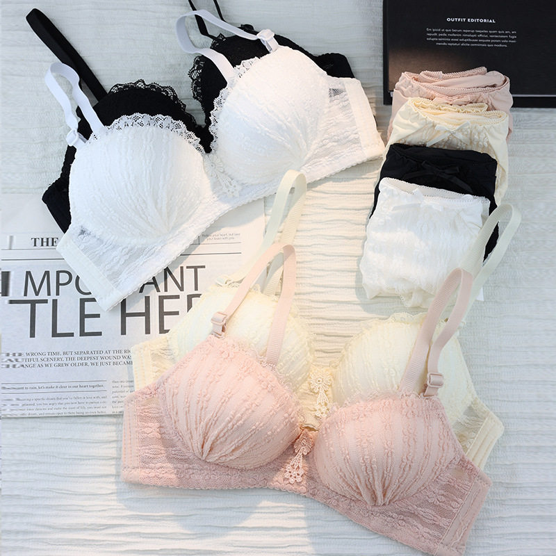 聚拢上托收副乳透气文胸套装美背内衣无钢圈蕾丝花边少女内衣套装