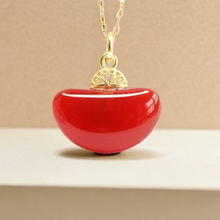 S925银镶天然红玛瑙吊坠玉髓元宝珠宝吊坠女款轻奢小众玉坠锁骨链